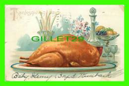 THANKSGIVING DAY - COOKED TURKEY - EMBOSSED - RAPHAEL TUCK & SONS - TRAVEL IN 1906 - UNDIVIDED BACK - - Thanksgiving