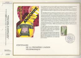 Andorre Feuillet CEF N° 28 - Centenaire De La 1ère Liaison Téléphonique - 1er Jour 20 Mars 1976 - T. 252 - Covers & Documents