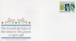 GREAT BRITAIN 1986 COVER -QUEENS 60TH BIRTHDAY - 1981-1990 Em. Décimales