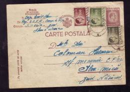 INFLATION 1947  STATIONERY CARD NICE FRANKING 3 STAMPS SENT TO MAIL,10.05.1947, ROMANIA,VERY RARE COMBINATION FRANKING!. - Covers & Documents