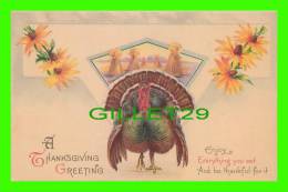 A THANKSGIVING GREETING - TURKEY, FLOWERS - TRAVEL 1923 - SERIES 776 - - Thanksgiving