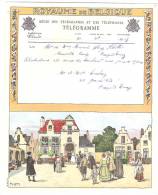 TELEGRAMME De CHENEE, BELGIQUE,illustrée Par Am. Lynen; Couple De Mariés, Place Mairie; CHENEE 1953; TB - Telegraafzegels [TG]
