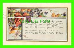 THANKSGIVING DAY - EMBOSSED - TRAVEL  IN 1921  - - Giorno Del Ringraziamento