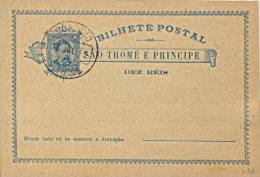 St. Thomas And Prince 1892 Postal Stationery Postcard 10 Reis Unused With Cancel S. Thomé 18/7 - St. Thomas & Prince