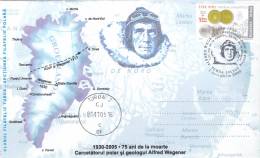 POLAR EXPLORER AND GEOLOGIST ALFRED WEGENER,SPECIAL COVER,2005,ROMANIA - Exploradores