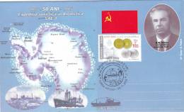 SOVIET EXPEDITION IN ANTARCTICA SAE 1,SPECIAL COVER,2005,ROMANIA - Explorateurs