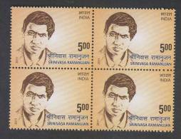 India 2011  - 5oo  SRINIVASAN RAMANUJAN  Mathmatician Scientist  Block Of 4  # 32463 S Inde Indien - Neufs