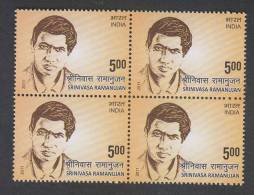 India 2011  - 5oo  SRINIVASAN RAMANUJAN  Mathmatician Scientist  Block Of 4  # 32463 S Inde Indien - Ongebruikt