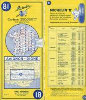 FRANCE  - Carte   AVIGNON / DIGNE - N° 81 - MICHELIN - 1966        (2801) - Roadmaps