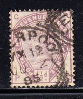 Great Britain Used Scott #99  1 1/2p Victoria, Lilac Position PG - Hinge Remnant - Used Stamps