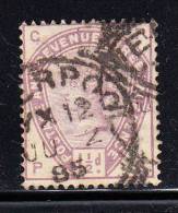 Great Britain Used Scott #99  1 1/2p Victoria, Lilac Position PG - Hinge Remnant - Gebruikt