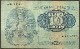 Estland Estonia Estonie 10 Krooni Bank Note Banknote 1937 - Estland