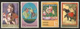 INDIA, 1973, Indian Miniature Paintings, Radha, Dancing Couple, Lovers On A Camel, Chained Elephant, Set, 4 V, MNH, (**) - Nuevos