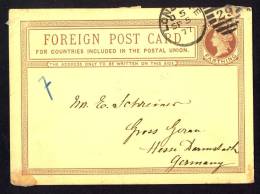 Great Britain 1877, Foreign Postcard - Victoria, London To Hesse Darmstadt, Germany - Lettres & Documents