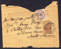 Great Britain 1891, Victoria, Peace Of Uprated Newspaper Wrapper To Buenos Ayres, South America - Brieven En Documenten