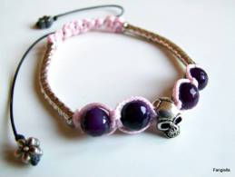 Bracelet Shamballa Skull Rose Jade Prune Facetté Tête De Mort Argentée  Une Touche D'originalité Avec Ses Deux Tubes Inc - Bracelets