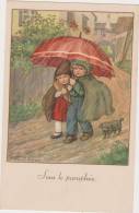 CPA  Pauli Ebner   " Sous Le Parapluie " Enfants, Chien,pain ,pluie,arche,clôture, - Ebner, Pauli