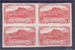 FRENCH COLONIES - REUNION 50 CENTIMES 1933-38 IMPERFORATED BLOCK OF 4 PERFECTLY NH - Nuevos