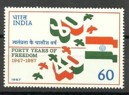 INDIA, 1987, National Independence, 40th Anniversary, Flag, Peace Bird , MNH, (**) - Andere & Zonder Classificatie