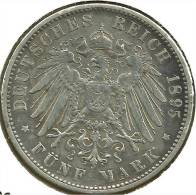 GERMANY BAYERN 5 MARK EAGLE EMBLEM FRONT OTTO BACK 1895 D AG SILVER KM915 AVF READ DESCRIPTION CAREFULLY !!! - Other & Unclassified