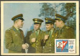 Space. USSR 1963. 4 Russian Cosmonauts Colored Postcard: Gagarin, Titov, Nikolayev, Popovich. - Russia & USSR
