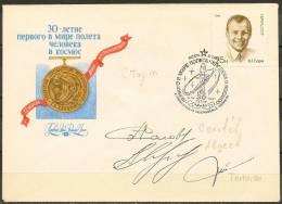 Space. USSR 1991. TM-15/Mir Crew Sergey Avdeyev, Anatoly Solovyov, Michel Tognine, France., Signed Cosmonaut Day Cover - Russia & USSR