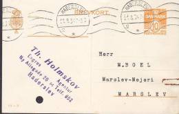 ## Denmark Postal Stationery Ganzsache Entier TH. HOLMSKOV Engros 10 Ø Brevkort HADERSLEV 1934 To MARSLEV (2 Scans) - Interi Postali