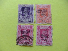 BIRMANIA BURMA BIRMANIE 1947 LOTE 4 Sellos Yvert Nº 2 + 5 +6 + 6 º FU SOBRECARGADOS - Birma (...-1947)