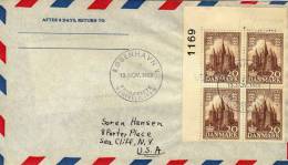 3173  Carta  Aérea Kobenhavn 1953, Dinamarca, Bloque De 4 - Airmail