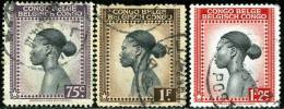 BELGIAN CONGO, CONGO BELGA, 1942, DIFFERENT SUBJECTS, FRANCOBOLLI USATI, Scott 214,215,216 - Usati