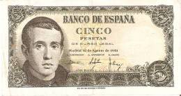 BILLETE DE ESPAÑA DE 5 PTAS DEL 16/08/1951 SERIE 1C EN CALIDAD MBC (BANKNOTE) - 5 Pesetas