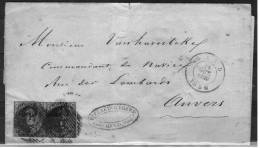 3 Paire Sur Lettre De Gand à Anvers  Touché    450 - 1849-1850 Médaillons (3/5)