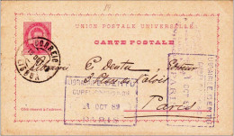 PORTUGAL - 1889 - CARTE ENTIER POSTAL De LISBONNE Pour PARIS - Postwaardestukken