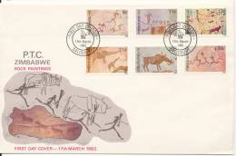 Zimbabwe FDC 17-3-1982 Complete Set Of 6 ROCK PAINTINGS With Nice Cachet - Zimbabwe (1980-...)