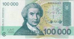 Croatia #27 100,000 Dinara 1993 Banknote Currency, - Croatie