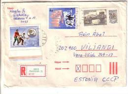 GOOD HUNGARY " REGISTERED " Postal Cover To ESTONIA 1988 - Good Stamped: Bridge ; Penguins ; Fishing - Storia Postale