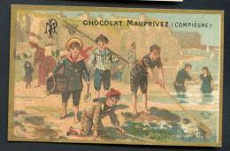 Chocolat Mauprivez, Compiègne, Jolie Chromo Cadre Dorée Lith. Champenois, Aux Bains De Mer - Autres & Non Classés