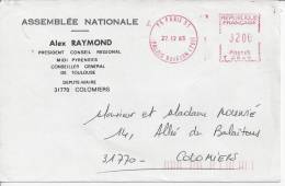 PARIS -1983 -  LETTRE DE L' ASSEMBLEE NATIONALE ,  A DESTINATION DE COLOMIERS  - - EMA (Print Machine)