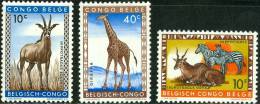BELGIAN CONGO, CONGO BELGA, 1959, Protected Animals, FRANCOBOLLI NUOVI (MLH*), Scott 306,308,317 - 1947-60: Nuevos