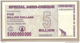 Zimbabwe - Banconota Non Circolata Da 5.000.000.000 Dollari - 2008 - Zimbabwe