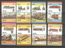 Nevis 1983 Trains & Locomotives Leaders Of The World Part Set (8 Pairs) MNH - St.Kitts Und Nevis ( 1983-...)