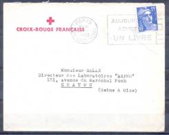 LETTRE  Cachet PARIS Annee 1953   Enveloppe GROIX ROUGE   Mne DE GANDON 15f Outremer - Rotes Kreuz