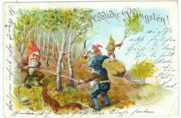 Pfingsten, Zwerge Mit Eichhörnchen, Farb-Litho, 1901 - Pinksteren