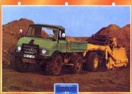 FICHE CARTONNE 25x18.5 CM CAMION DOC.AU DOS VOIR SCAN SERIE TRAVAUX PUBLICS 1969 MERCEDES BENZ UNIMOG U80/408 - Camiones