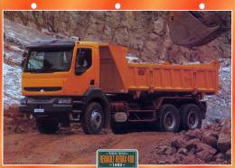 FICHE CARTONNE 25x18.5 CM CAMION DOC.AU DOS VOIR SCAN SERIE TRAVAUX PUBLICS  1998 RENAULT KERAX 400 - Camion