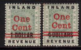 British Guyana Scott 148 & 151 - SG207 & 210, 1890 Inland Revenue 1c On $1 & 1c On $4 MH* - Guyana Britannica (...-1966)