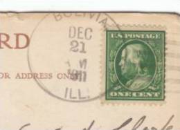 Bolivia Illinois (Christian County) DPO-3 Postmark Cancel On C1910s Vintage Postcard - Postal History