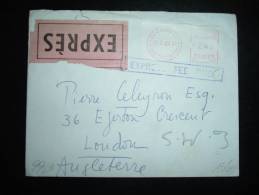 LETTRE EXPRES POUR ANGLETERRE TARIF 2,60 F + GRIFFE EXPRES FEE PAID + HOROPLAN 4-10-66 PARIS GARE DU NORD - Postal Rates