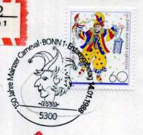 CARNAVAL  / COIFFE  /  OBLITERATION TEMPORAIRE  BONN  1988 / LETTRE RECOMMANDEE - Carnaval