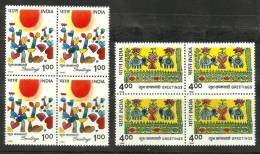 INDIA, 1990, Greetings, Set 2 V, With Elephants Carrying Riders, With Blocks Of 4,  MNH, (**) - Nuovi